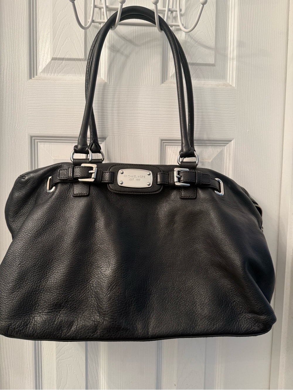 Michael Kors Black Leather Tote with Silver Hardware